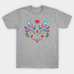 Birds and Flowers Folk-Art Design T-Shirt